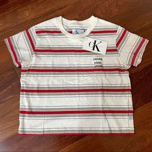 Vintage Calvin Klein Jeans Striped Cropped Baby Tee Shirt